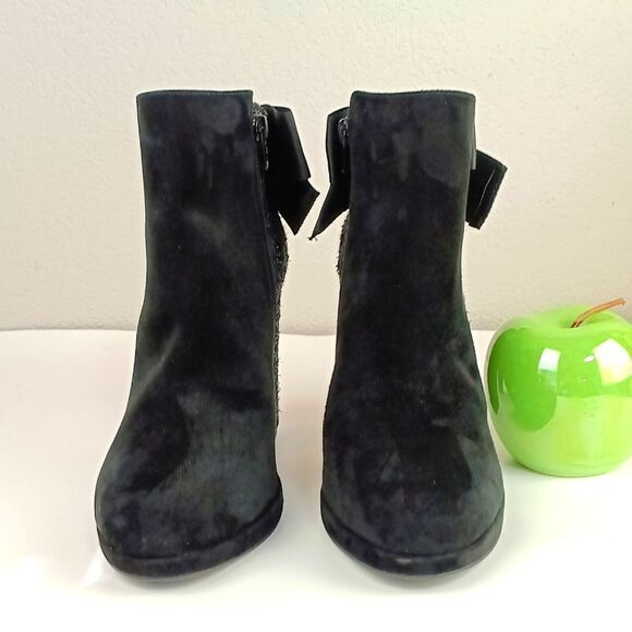 Copper Key Women's "Curtsy" black suede bow tie back tweed booties sz 8.5M - Picture 3 of 10